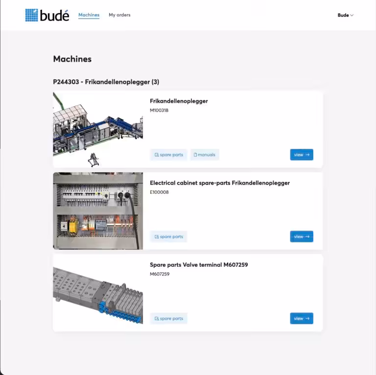 Overzicht machines in eigen gemaakt klantportal
