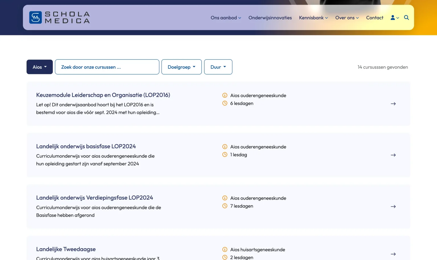 Opleidingenoverzicht van Schola Medica